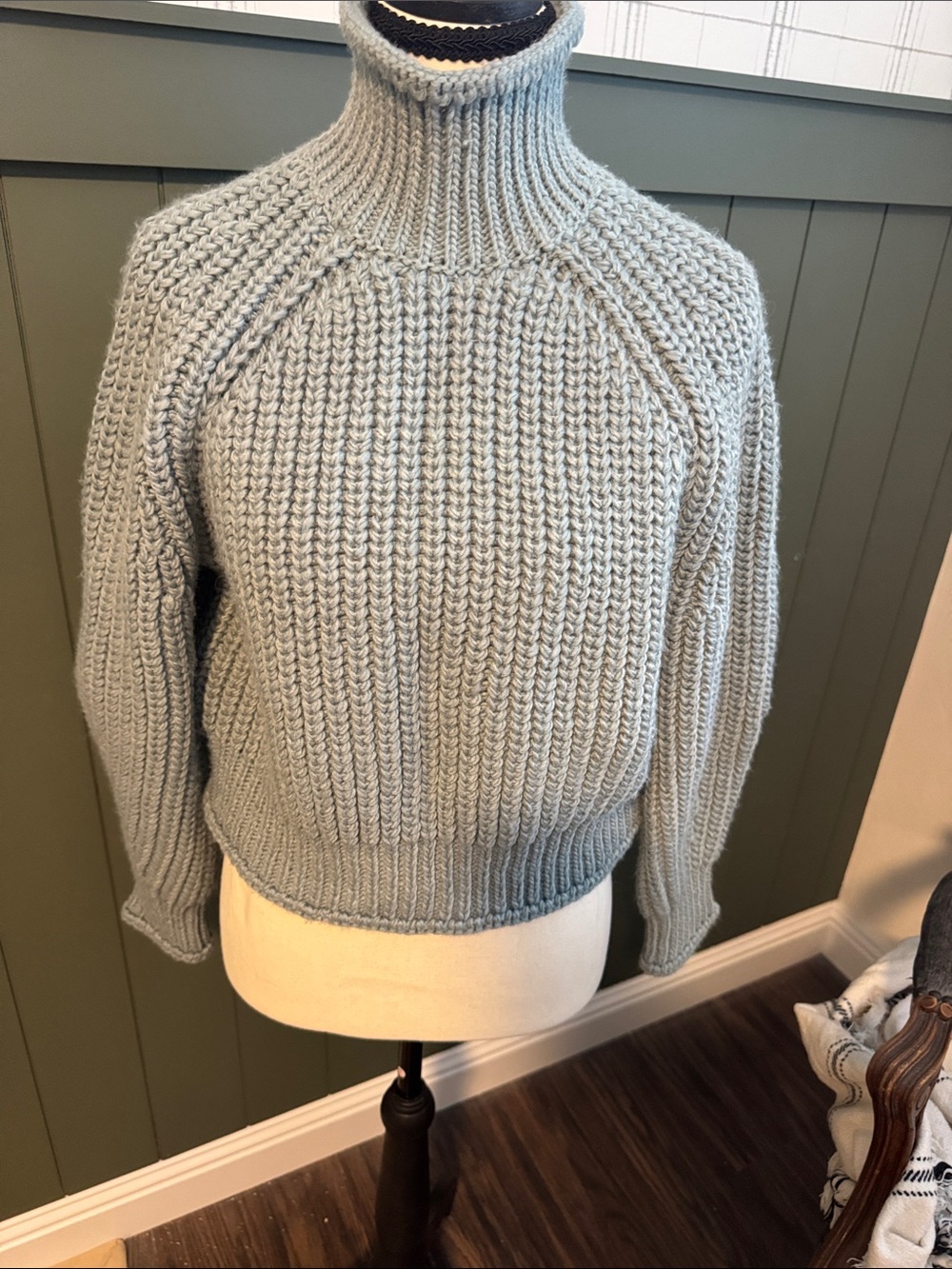 H&M Light Blue Ribbed Turtleneck Chunky Sweater